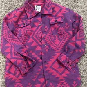 Girls Geometric Patterned Shacket - Pink and Purple